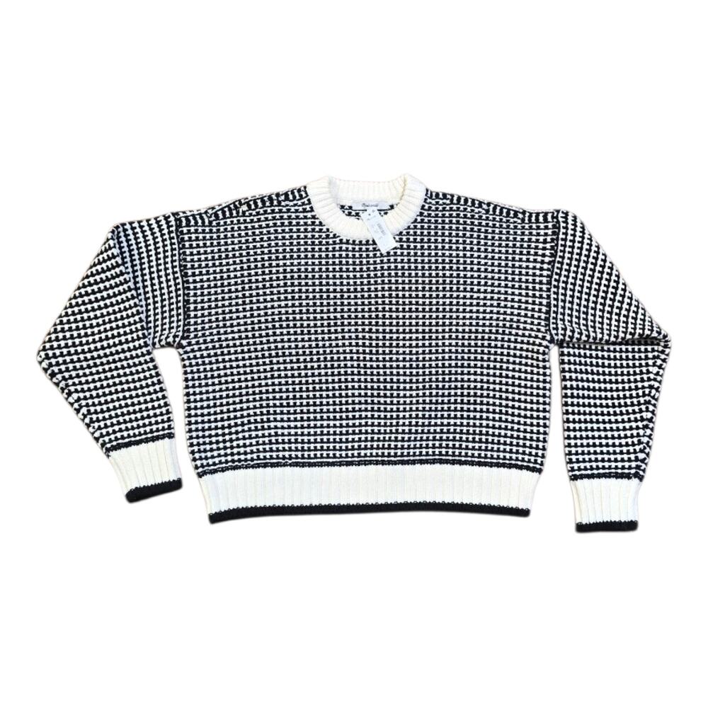 NWT Madewell Black White Textured Knit Cropped Oversized Crewneck XS Fits L/XL - Picture 5 of 10